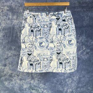 Etcetera Blue & White Asian Motif Skirt Sz 8